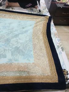 Embellished Light Blue saree with stiched blouse