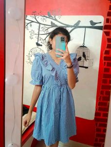 Blue Striped Ruffle Dress