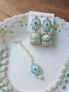 Elegant Teal Stone Necklace &amp; Earring Set