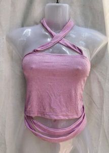 Chic Lavender Halter Neck Crop Top