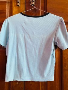 Cute Pastel Blue Ribbed Top