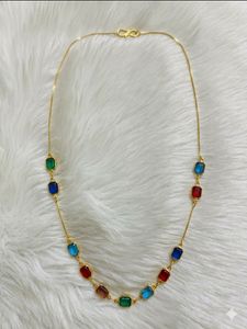 Gold Chain Necklace with Colorful Gems