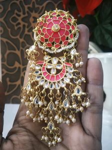 Kundan Pink Very Big Jumkas