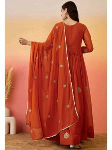 Elegant Rust Embroidered Anarkali Suit Set