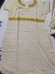 Cream &amp; Olive Printed Kurta Set