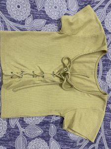 Ribbed Lace-Up Crop Top