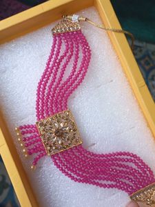 Pink Beaded Choker Necklace &amp; Earring Set