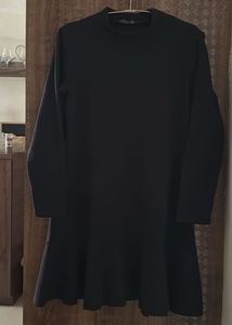 Chic Black Long Sleeve Flared Dress