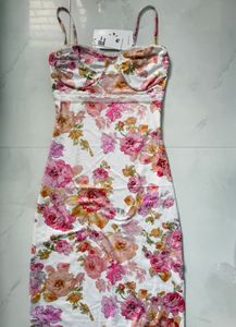 Floral Print Mini Dress with Lace Trim