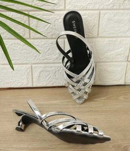 Silver Strappy Kitten Heels