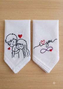 Cute Couple Embroidered Handkerchief Set