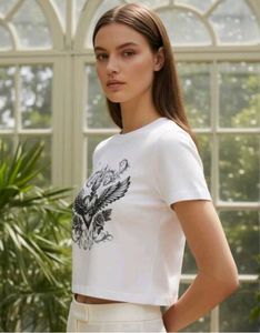 Shein White Graphic Print Crop T-Shirt