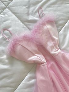 baby pink fur mini asymmetrical babydoll dress