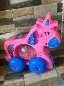Pink Unicorn Pull Toy with Balls