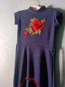 Navy Blue Embroidered Rose Dress