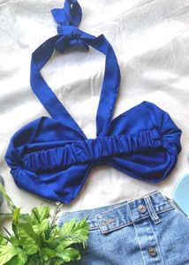 Royal Blue Halter Neck Bow Top