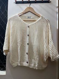 B.SEAS Cream Open-Knit Cardigan
