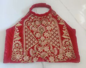 Red Velvet blouse with Golden Embroidery