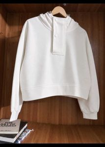 White Button Neck Hoodie