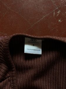 Brown Ribbed Ruched Crop Top
