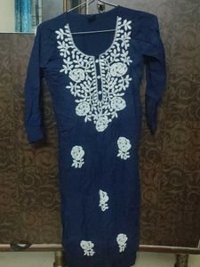 Elegant Navy Blue Kurta Set with White Embroidery