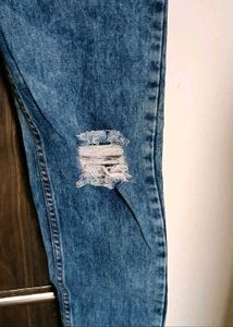 Blue Acid Wash Ripped Jeans new  , with freebie