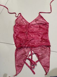 Pink Swirl Print Tie-Up Top