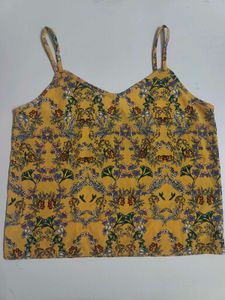 Yellow Floral Print Cropped Tank Top