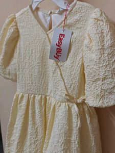 New Cute Yellow Textured Dress
