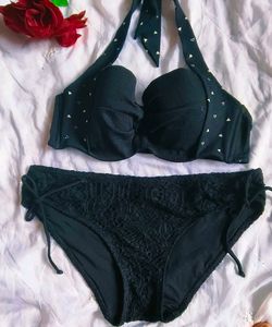 Stylish Black Bikini Set with Polka Dots