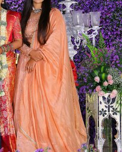 Stunning Peach Silk Embroidered Lehanga