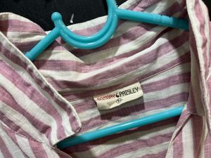 Pink Striped Cropped Oversize Shirt