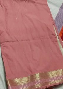 Elegant Pink Saree with Gold Border