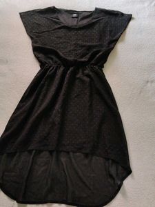 Chic Black Polka Dot High-Low Dress