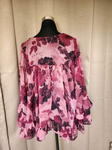 Sheer Floral Ruffle Blouse
