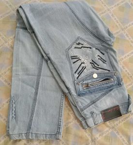 Light Wash Patchwork Jeans with Zippers