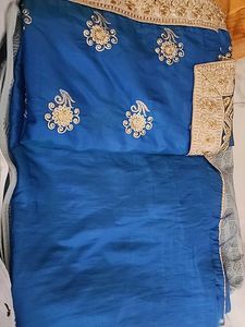 Royal Blue &amp; Gold Embroidered Saree