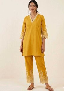 Elegant Embroidered Mustard Co-ord Set