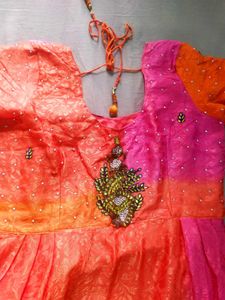 Handstitched Pink &amp; Orange Embroidered Kurti✨️