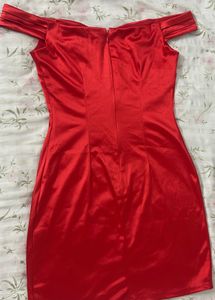 Stunning Red Off-Shoulder Satin Dress