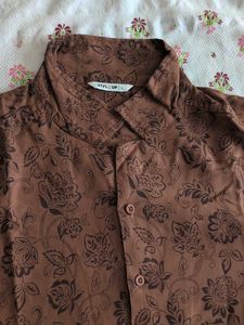 Brown Floral Print Button-Up Shirt