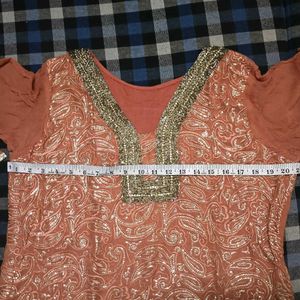 Elegant Rust Orange Heavy Sequence 3PC Party Suit