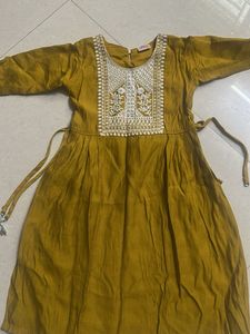 Mustard Yellow Embroidered Kurta