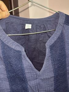 Blue Embroidered Cotton Kurta