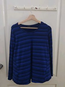 Blue & Black Striped Long Sleeve Top