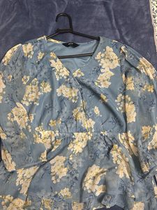 Blue Floral Peplum Top