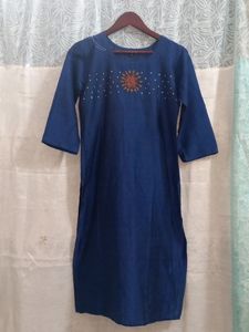Dark Blue Silk Kurta With Art Work