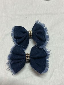 Denim Bow Hair Clips