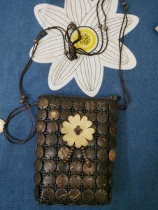Boho Coconut Shell Bag with Flower