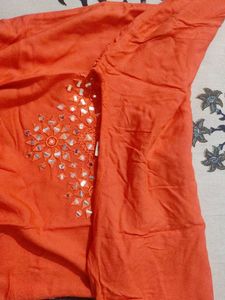 Orange Kurta with Mirror Work